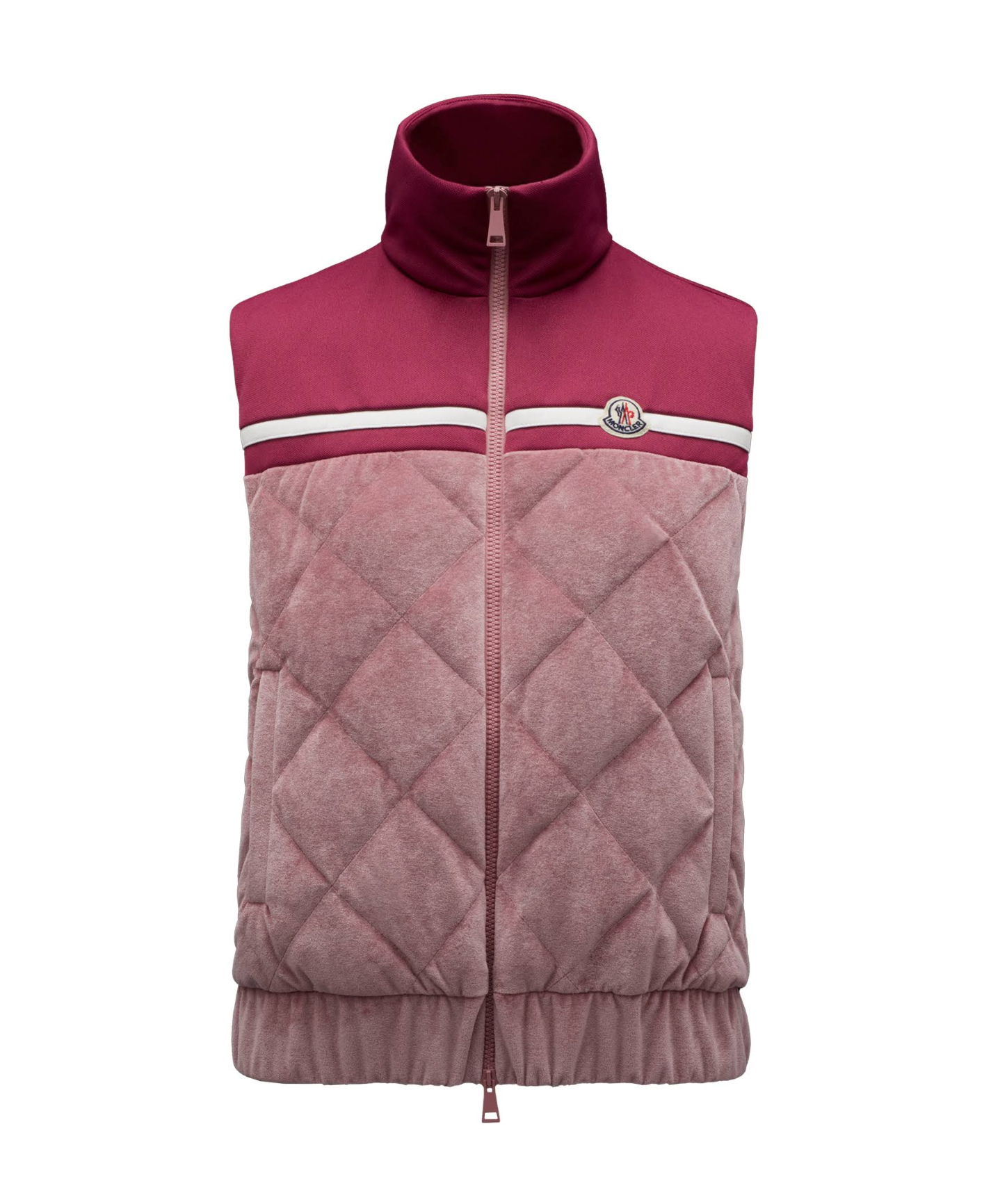 Men's Moncler Pink Velvet Quilted Zip Up Vest Size XS polyester