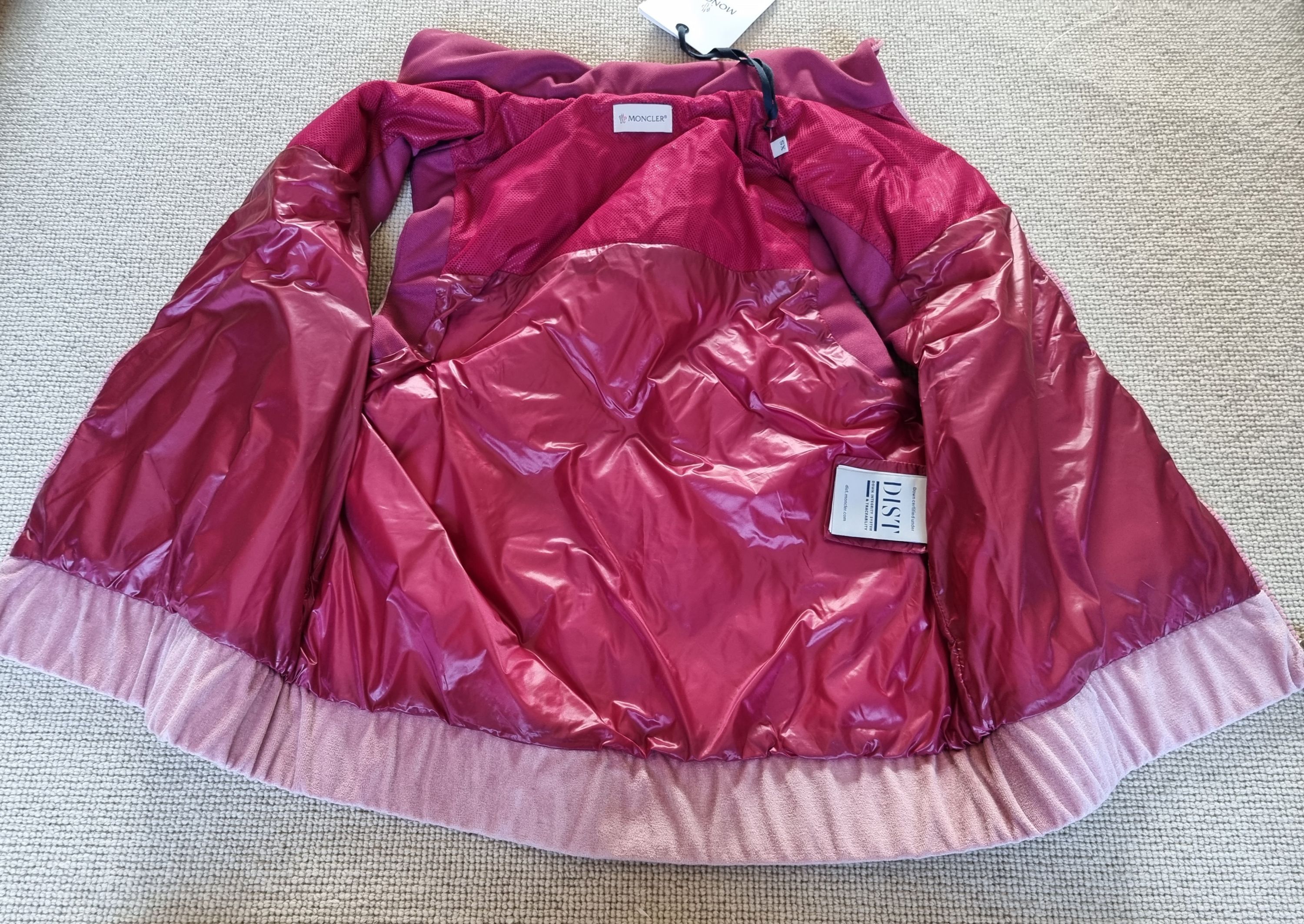 Moncler Pink Velvet Quilted Zip Up Vest Size XS