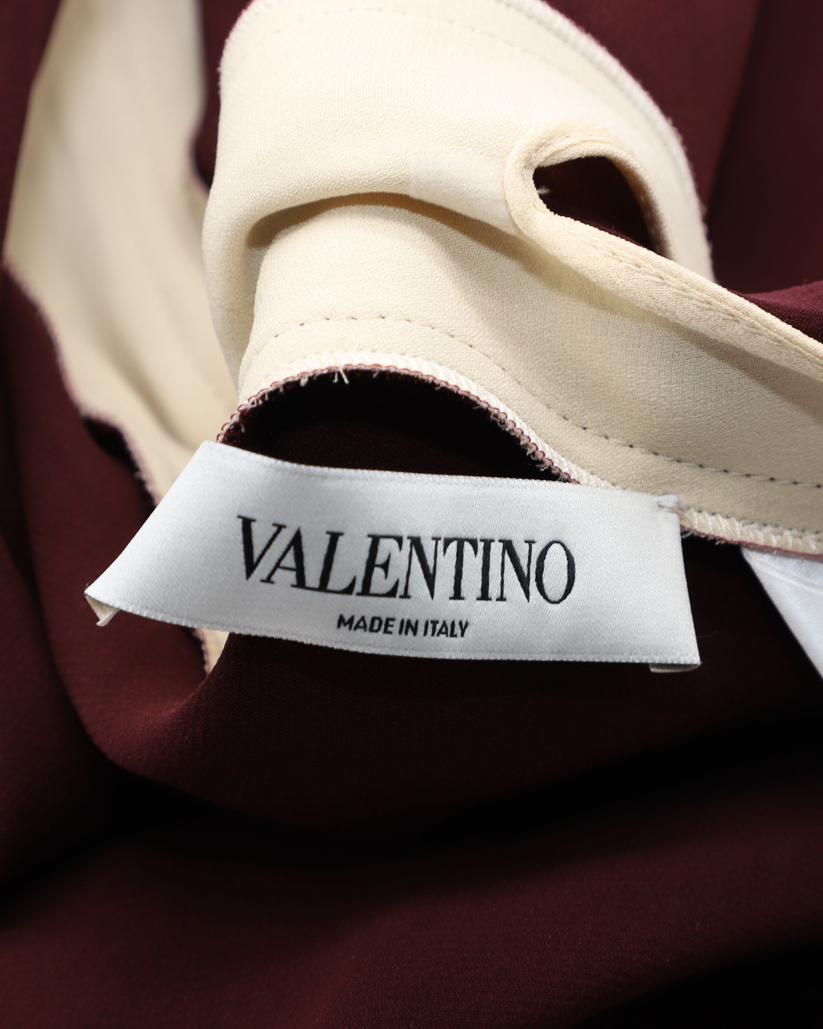 Valentino Asymmetrical Two Tone Silk Draped Blouse Size XL burgundy