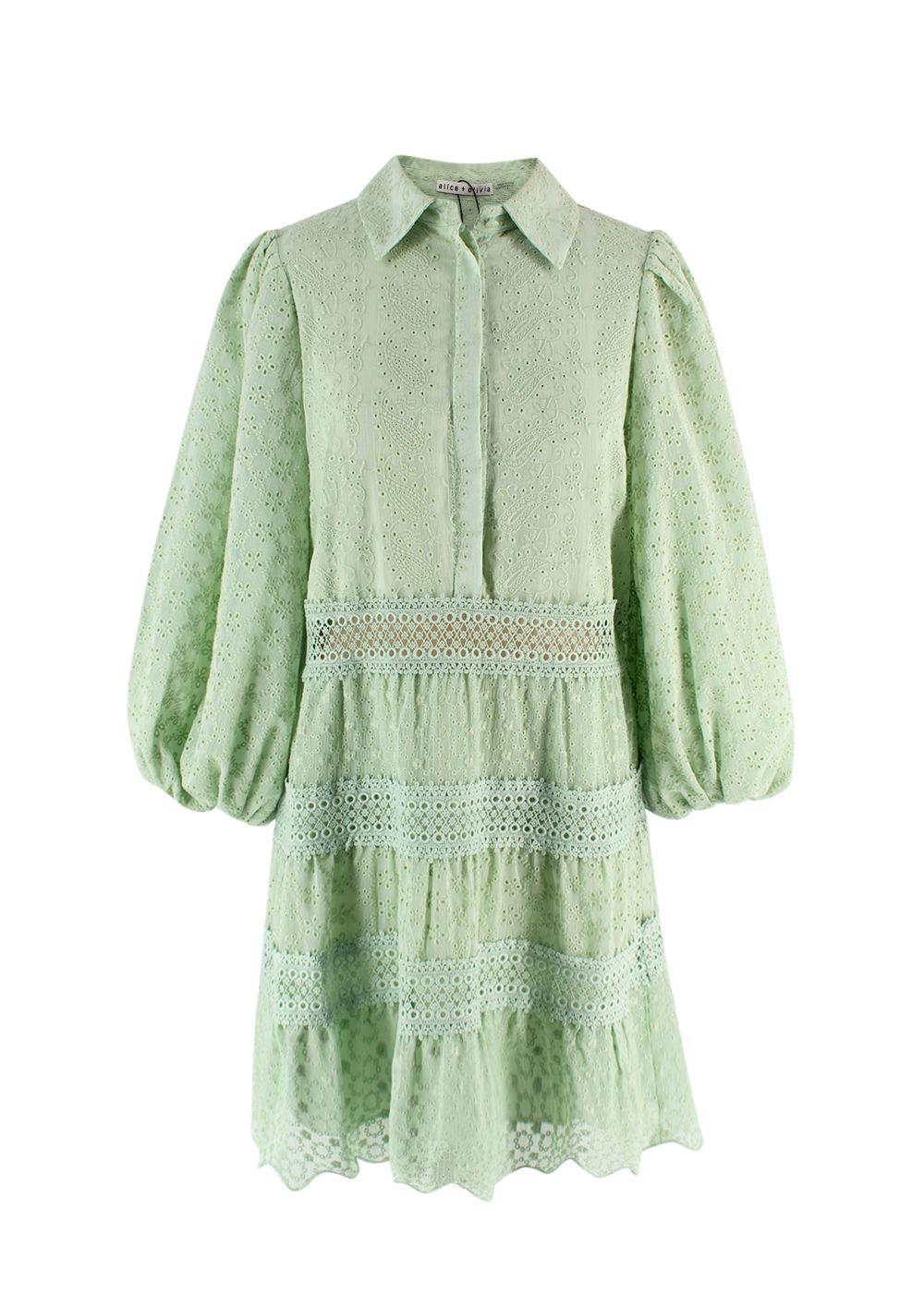 Alice + Olivia Green Blakesley Mini Shirt Dress Size XS cotton