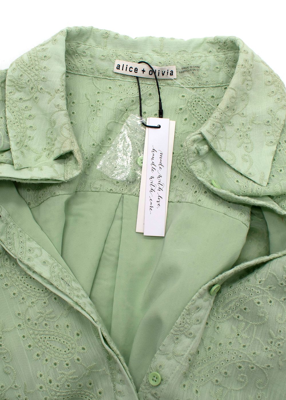 Alice + Olivia Green Blakesley Mini Shirt Dress Size XS cotton