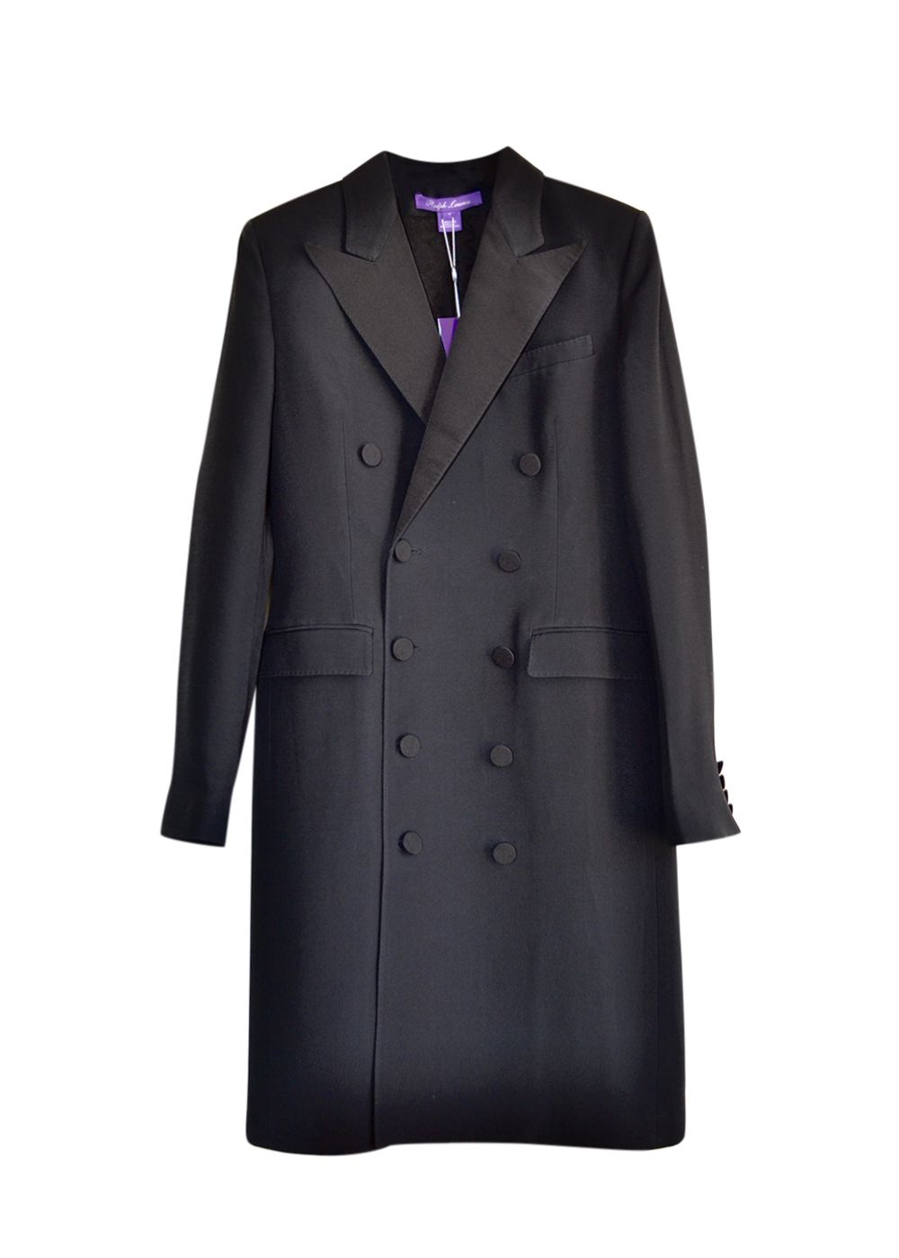 Ralph Lauren Purple Label Double Breasted Coat Size S black wool/silk