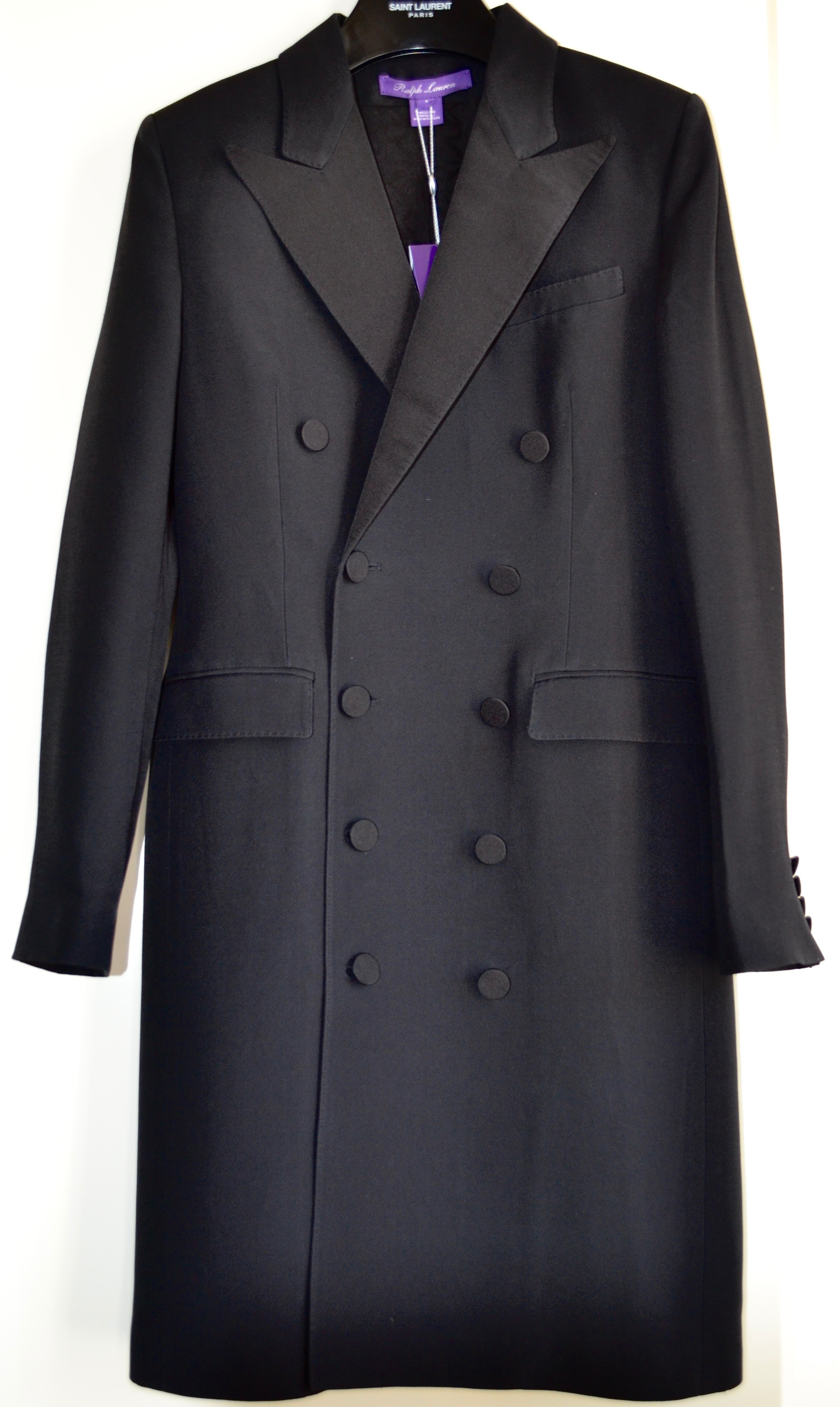 Ralph Lauren Purple Label Double Breasted Coat Size S black wool/silk