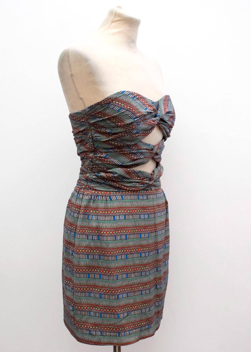 Preowned Mara Hoffman Patterned Strapless Dress Size XXS Grey silk