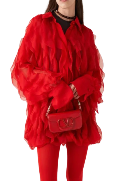 Valentino Red Ruffled Chiffon Mini Dress Size S silk