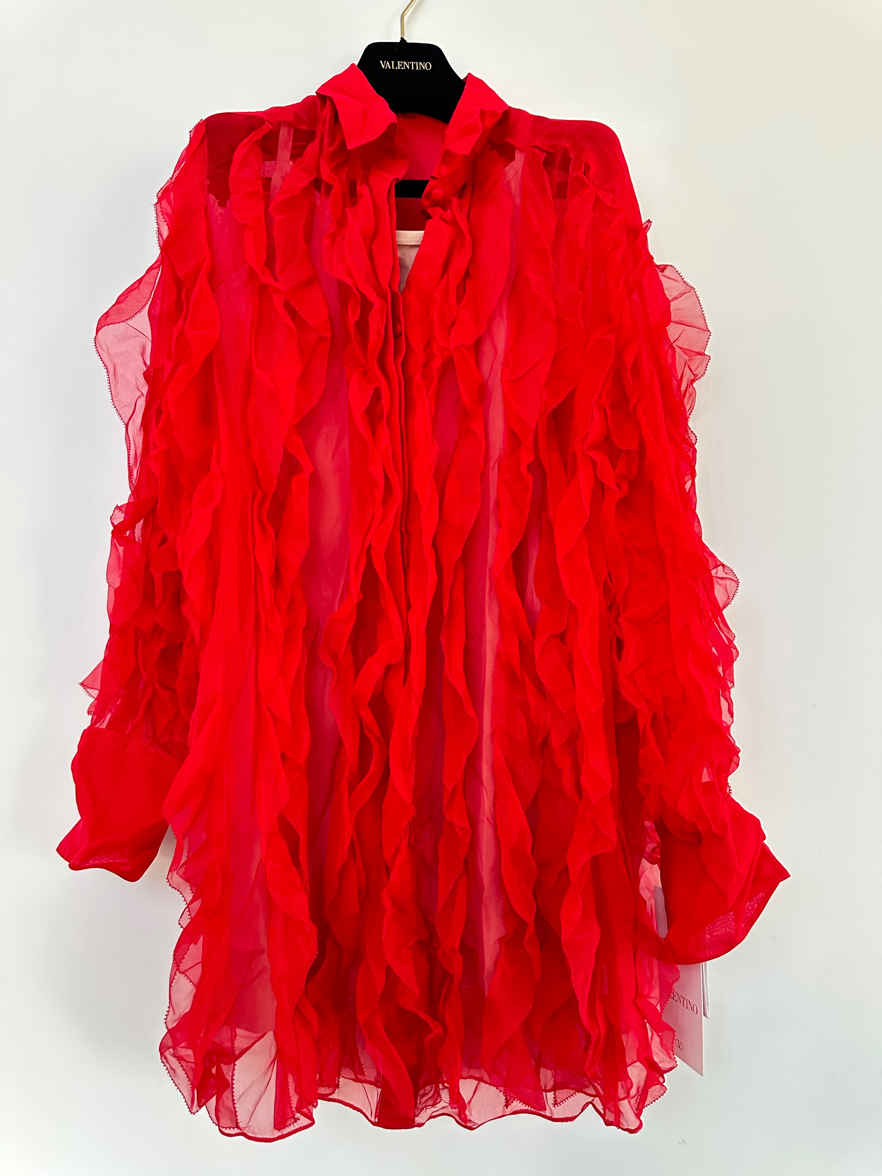 Valentino Red Ruffled Chiffon Mini Dress Size S silk