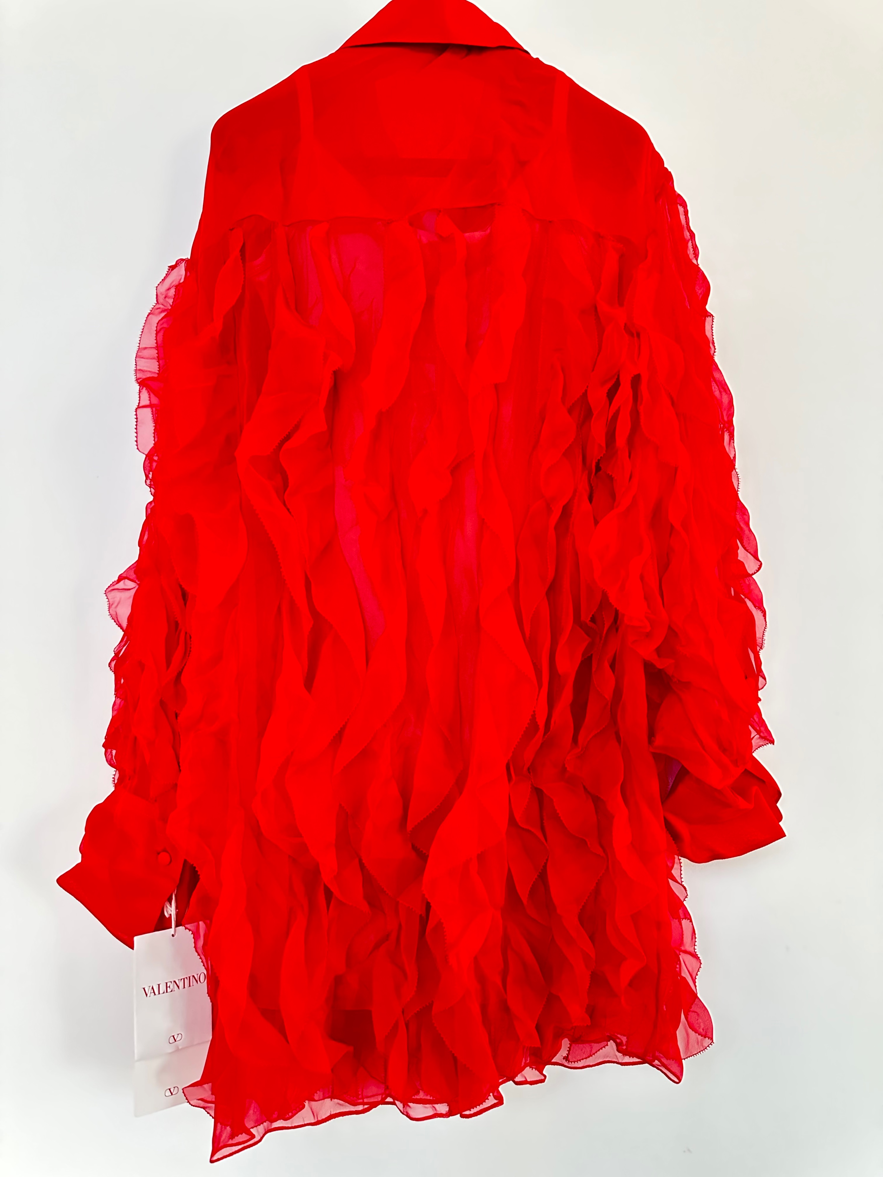 Valentino Red Ruffled Chiffon Mini Dress Size S silk