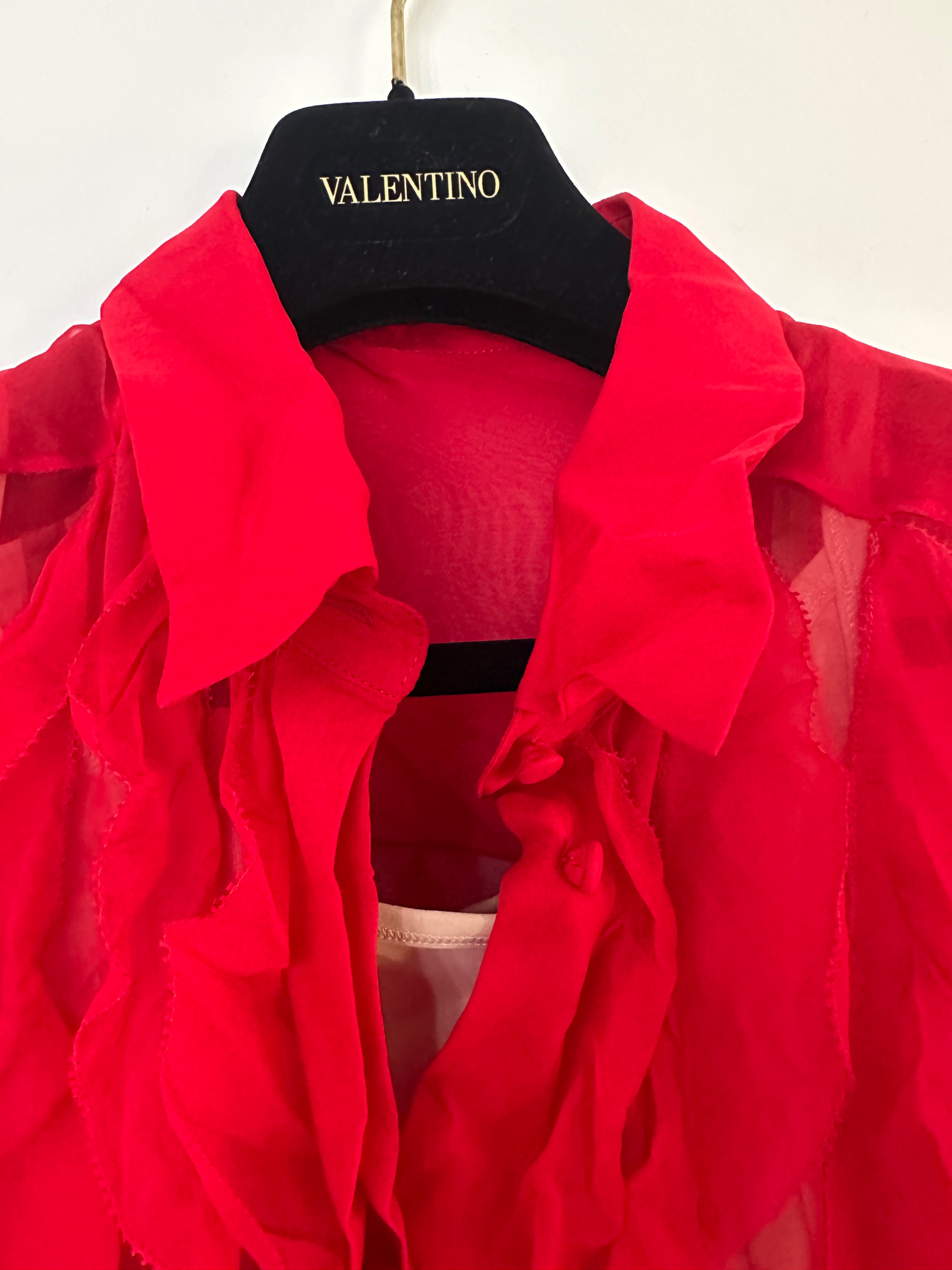 Valentino Red Ruffled Chiffon Mini Dress Size S silk