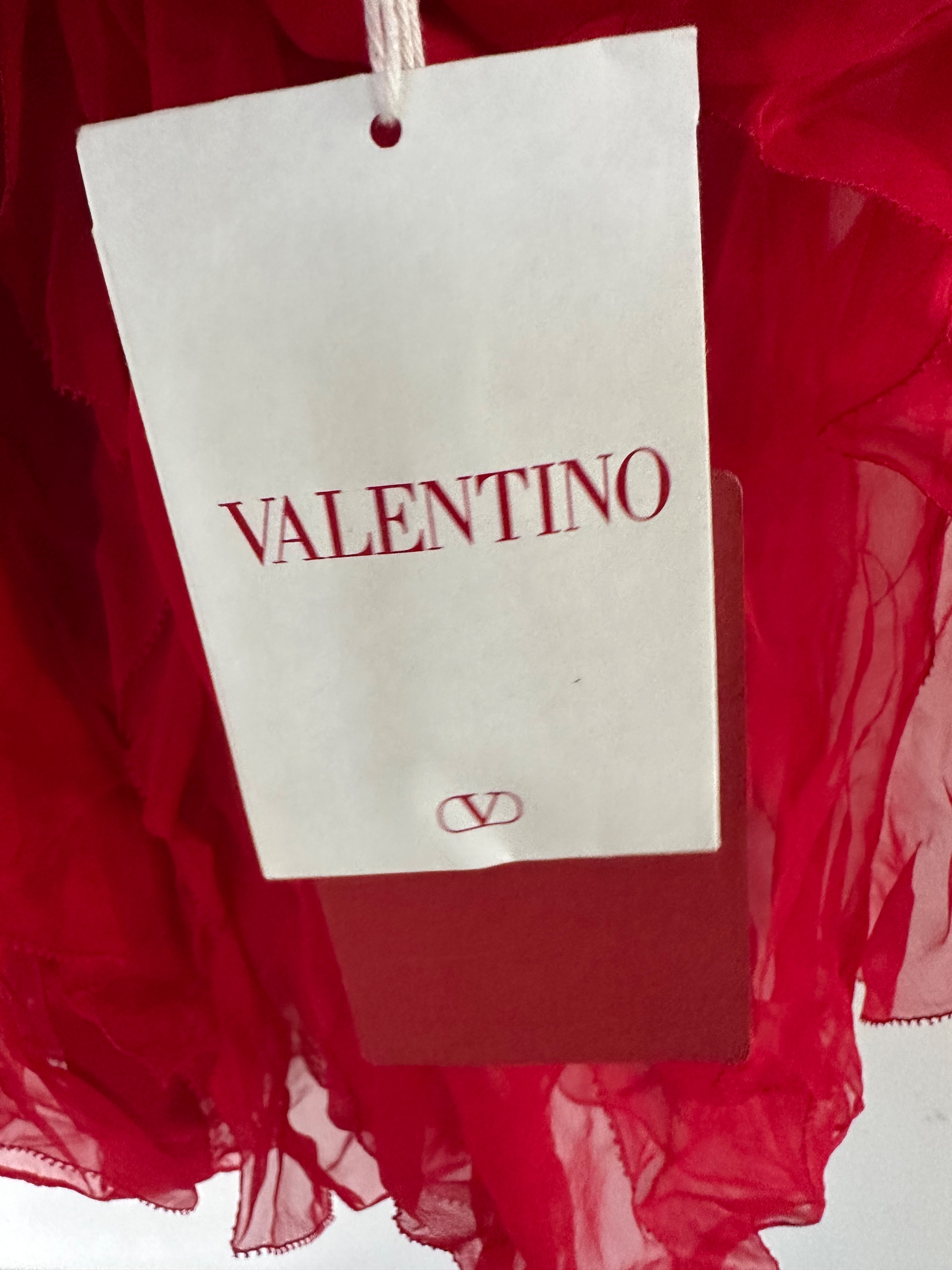 Valentino Red Ruffled Chiffon Mini Dress Size S silk