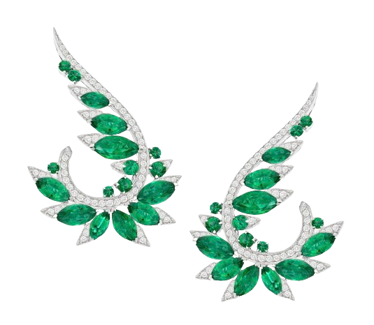 Stephen Webster Emerald and Diamond Plumage Earrings Size M green white gold/diamonds/emeralds