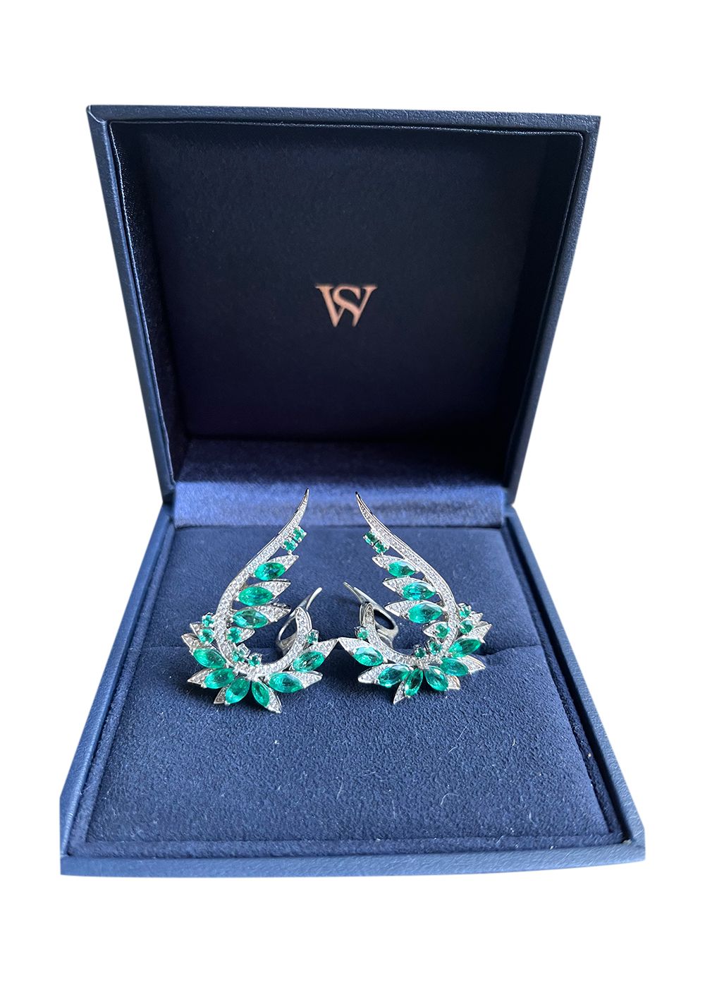 Stephen Webster Emerald and Diamond Plumage Earrings Size M green white gold/diamonds/emeralds