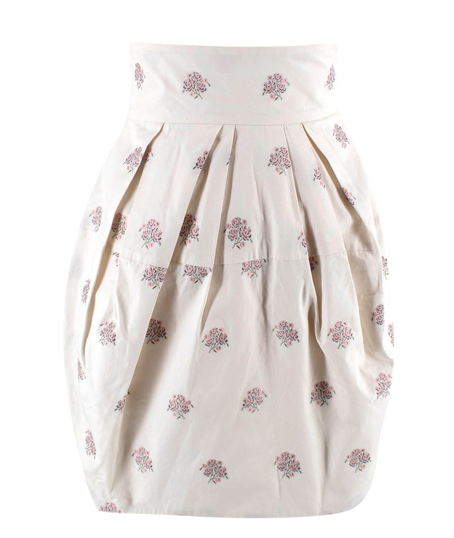 Dior Floral Print High Waist Tulip Skirt Size XXS Cream with pops of pink and green cotton