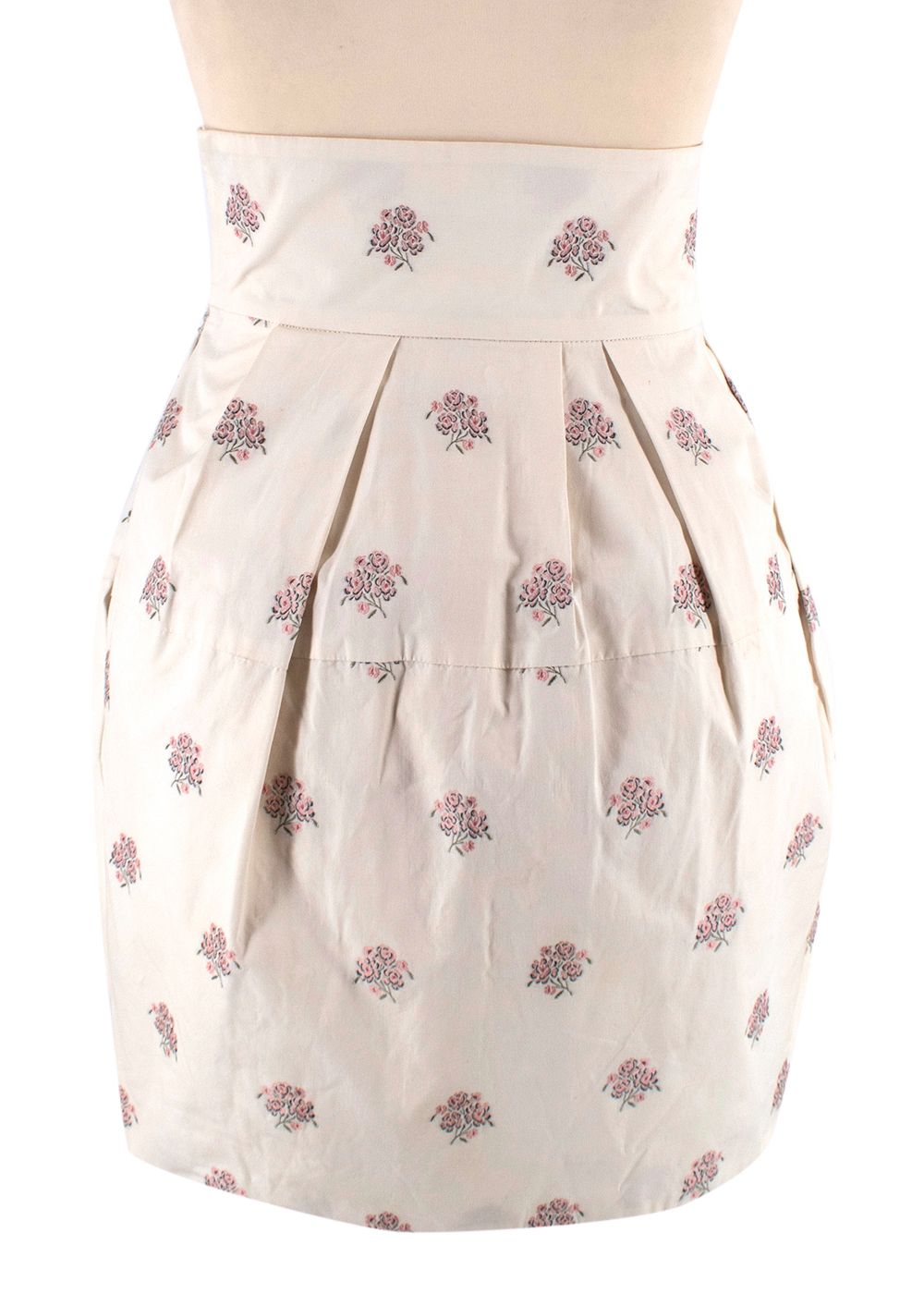 Dior Floral Print High Waist Tulip Skirt Size XXS Cream with pops of pink and green cotton