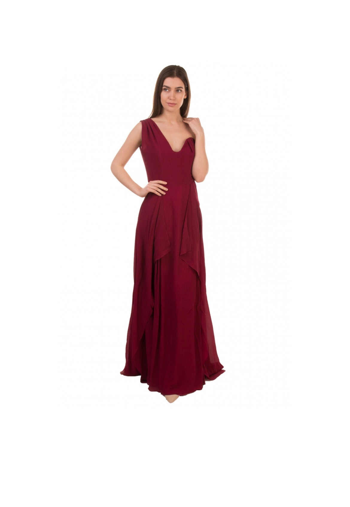 Roland Mouret Burgundy Silk Evening Gown Size XS