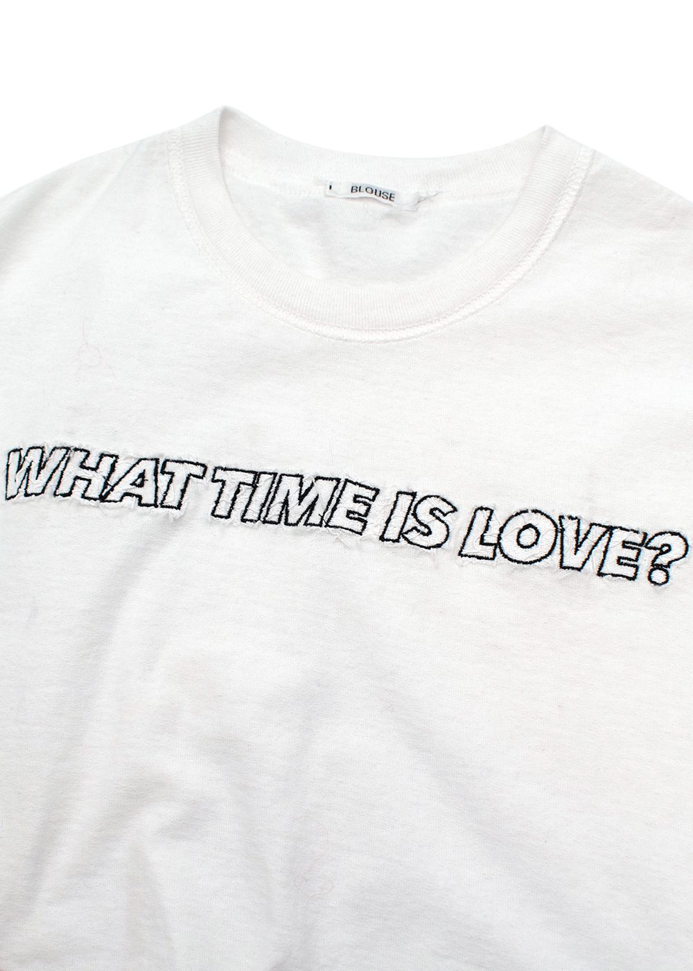 Preowned Blouse What Time Is Love? Size S white black cotton