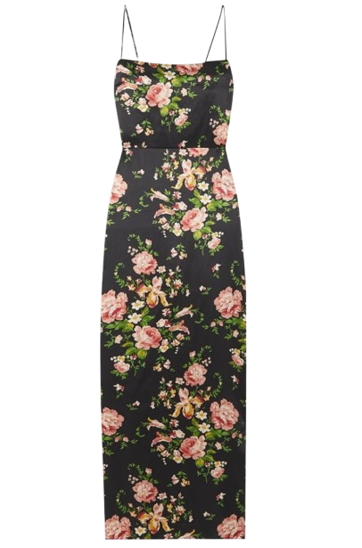 Preowned Reformation Black Floral Frankie Midi Dress Size M silk