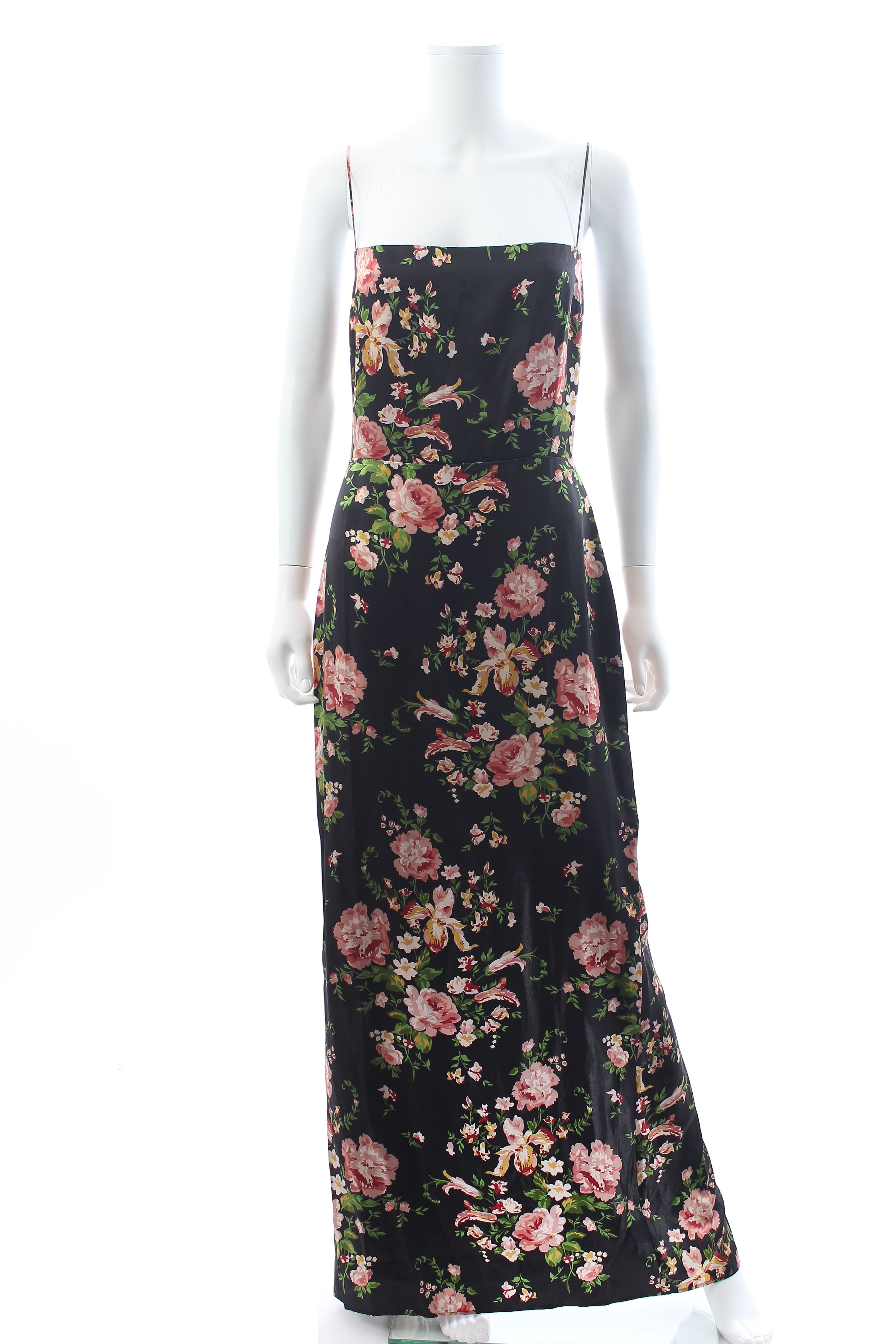 Preowned Reformation Black Floral Frankie Midi Dress Size M silk