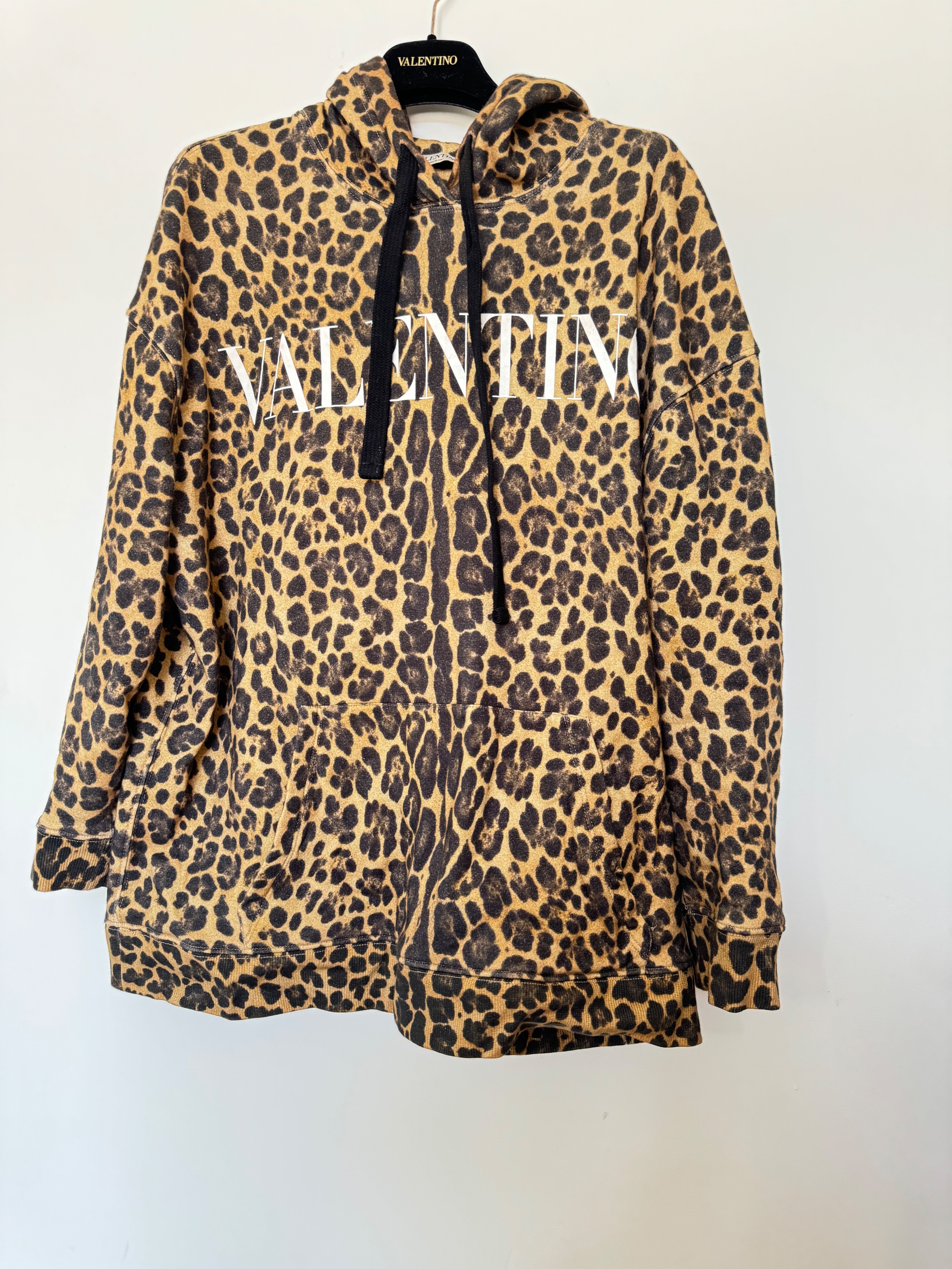 Preowned Valentino Oversized Leopard Print Hoodie Size S Multicolor polyester