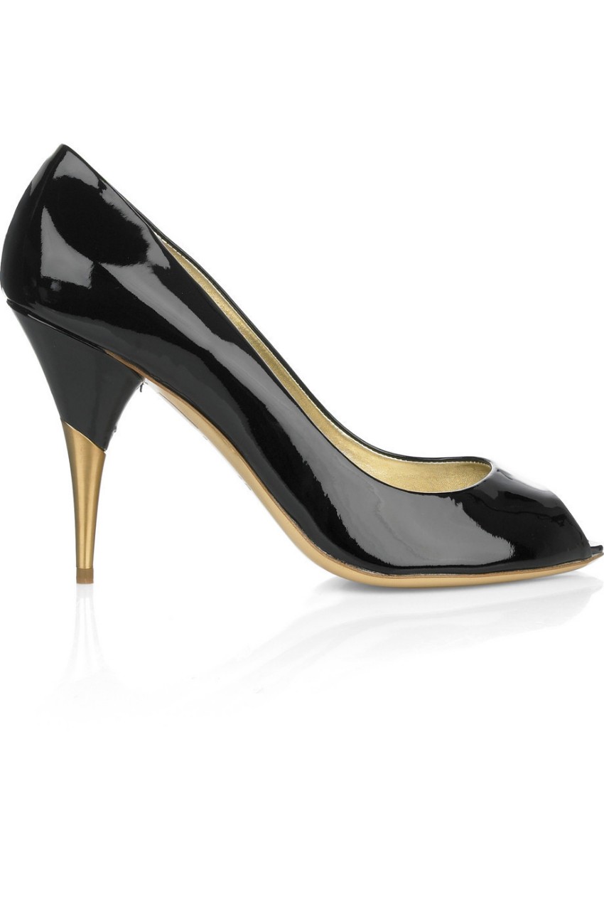 Preowned Miu Miu Peep-Toe Patent Pumps Size 38 Black leather