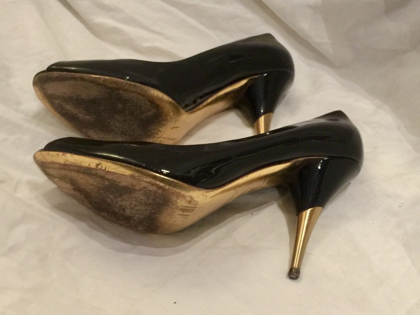 Preowned Miu Miu Peep-Toe Patent Pumps Size 38 Black leather