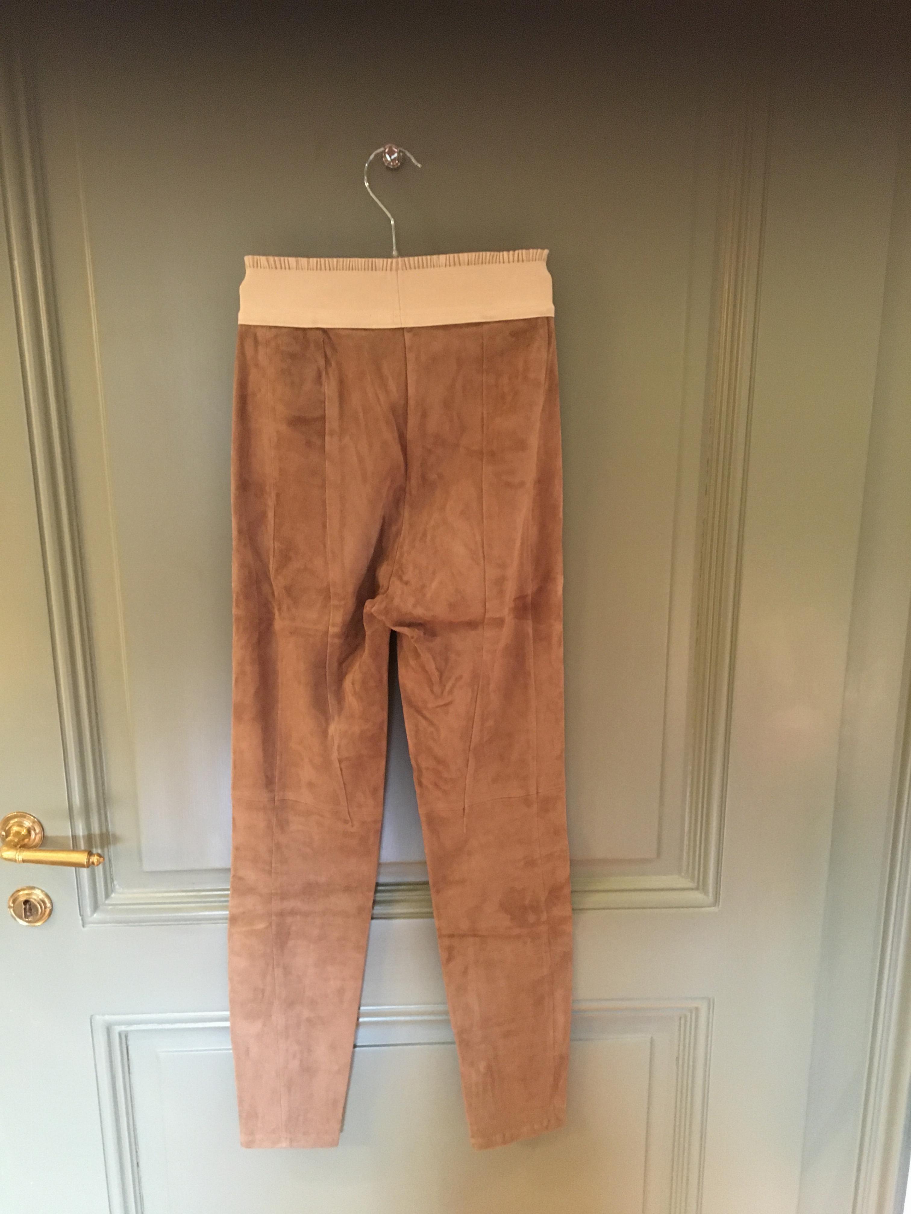 Preowned Ralph Lauren Purple Label Stretch Suede Leggings Size S Beige/Nude