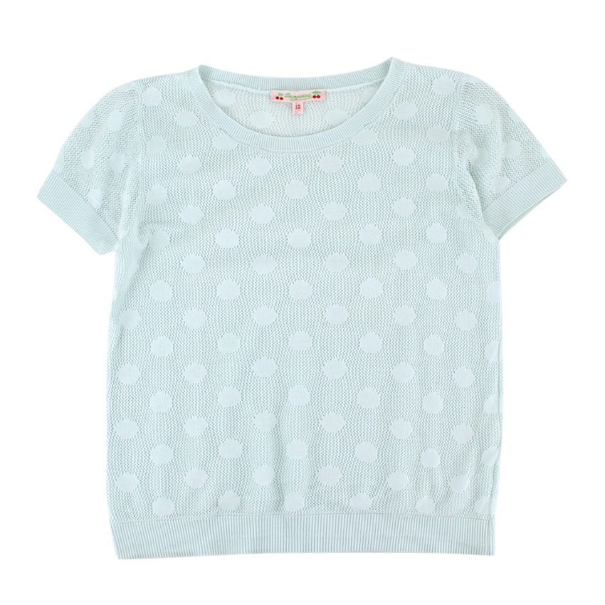 Boys Preowned Bonpoint Mint Green Cotton Polka Dot Open Knit T-shirt Size 10 Years +