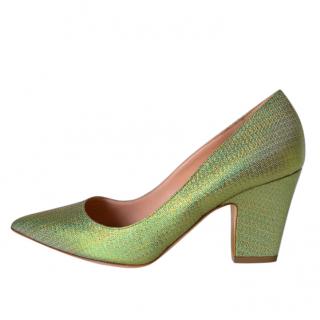 Rupert Sanderson Green Pierrot Glitter Pumps Size 40