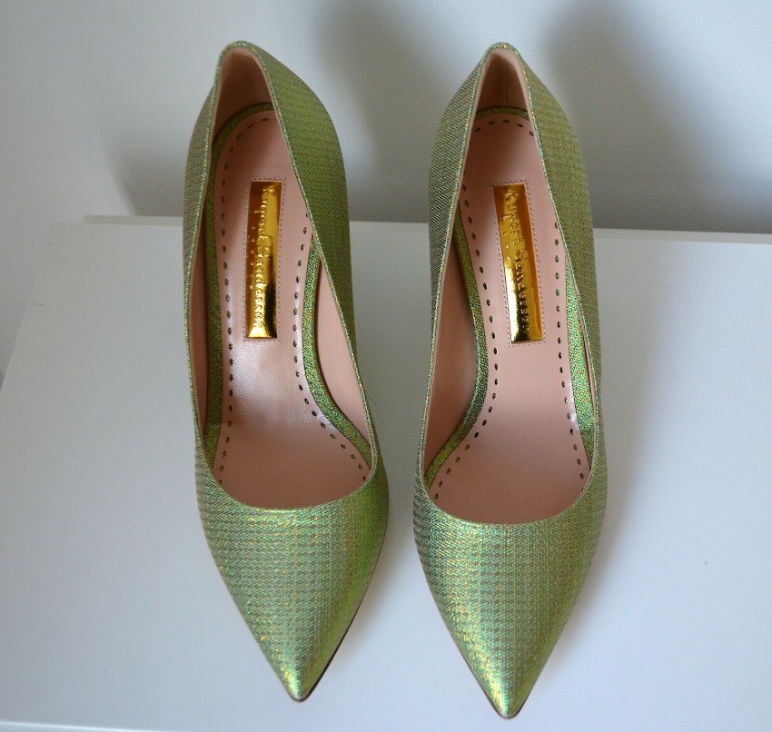 Rupert Sanderson Green Pierrot Glitter Pumps Size 40