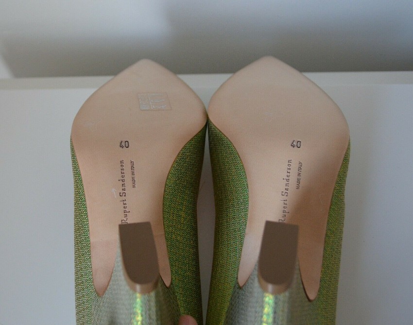 Rupert Sanderson Green Pierrot Glitter Pumps Size 40