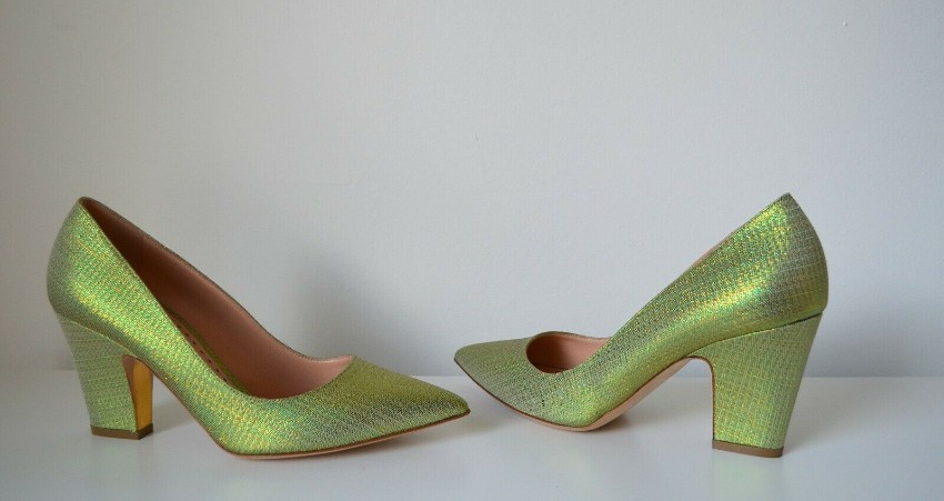 Rupert Sanderson Green Pierrot Glitter Pumps Size 40