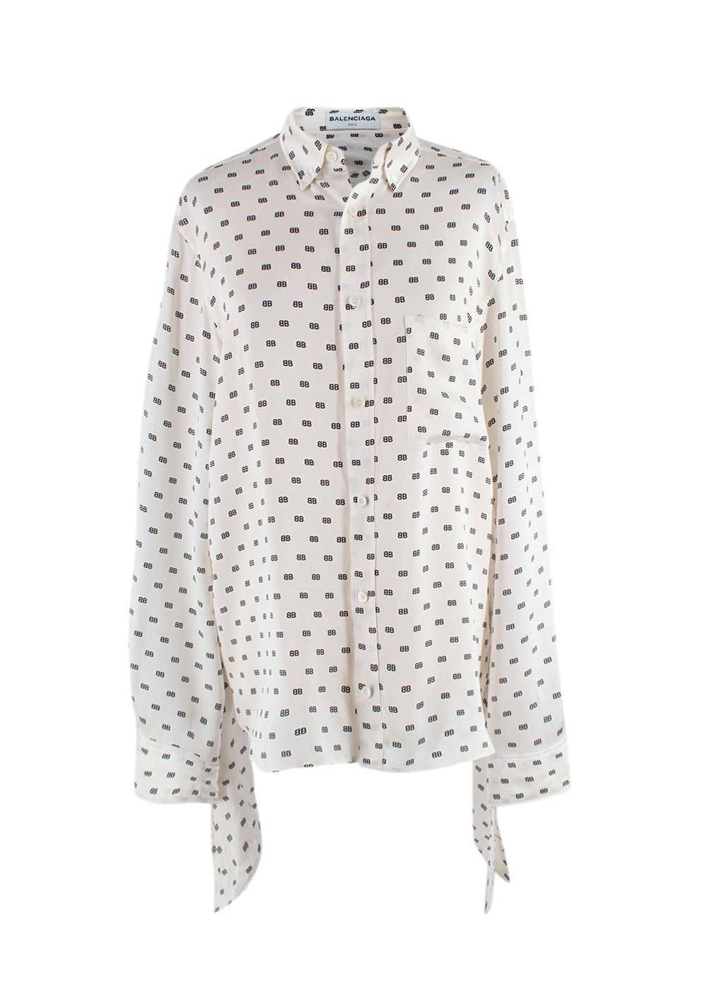 Preowned Balenciaga Ivory Monogram Silk Oversized Shirt Size XS ivory black