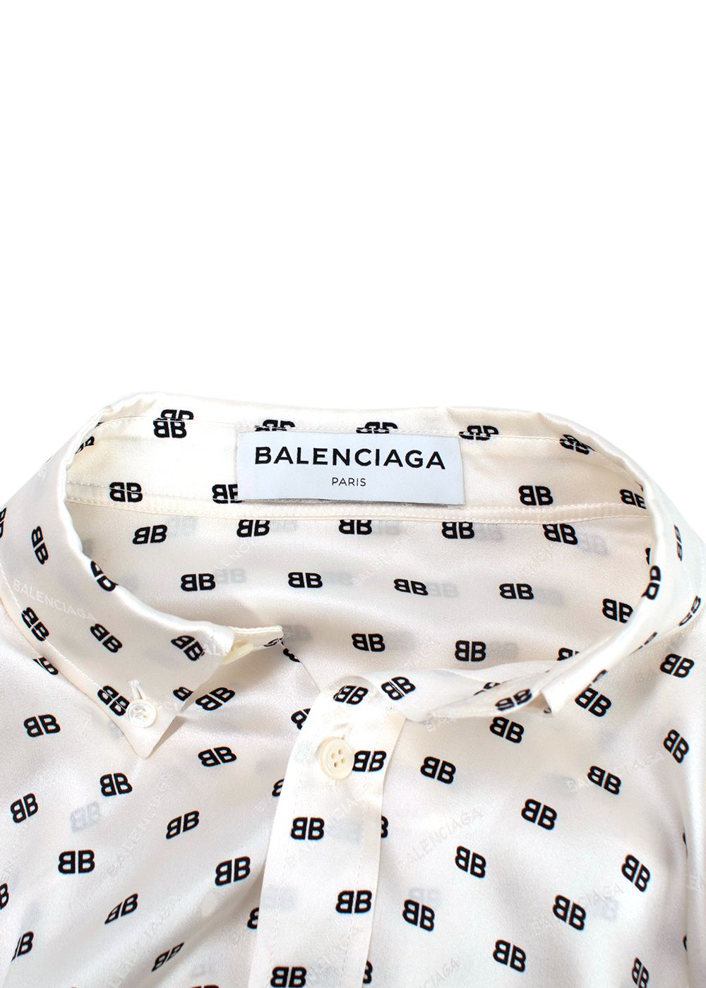 Preowned Balenciaga Ivory Monogram Silk Oversized Shirt Size XS ivory black