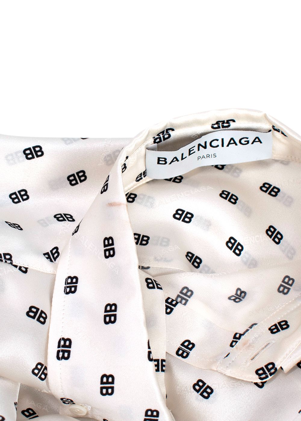 Preowned Balenciaga Ivory Monogram Silk Oversized Shirt Size XS ivory black