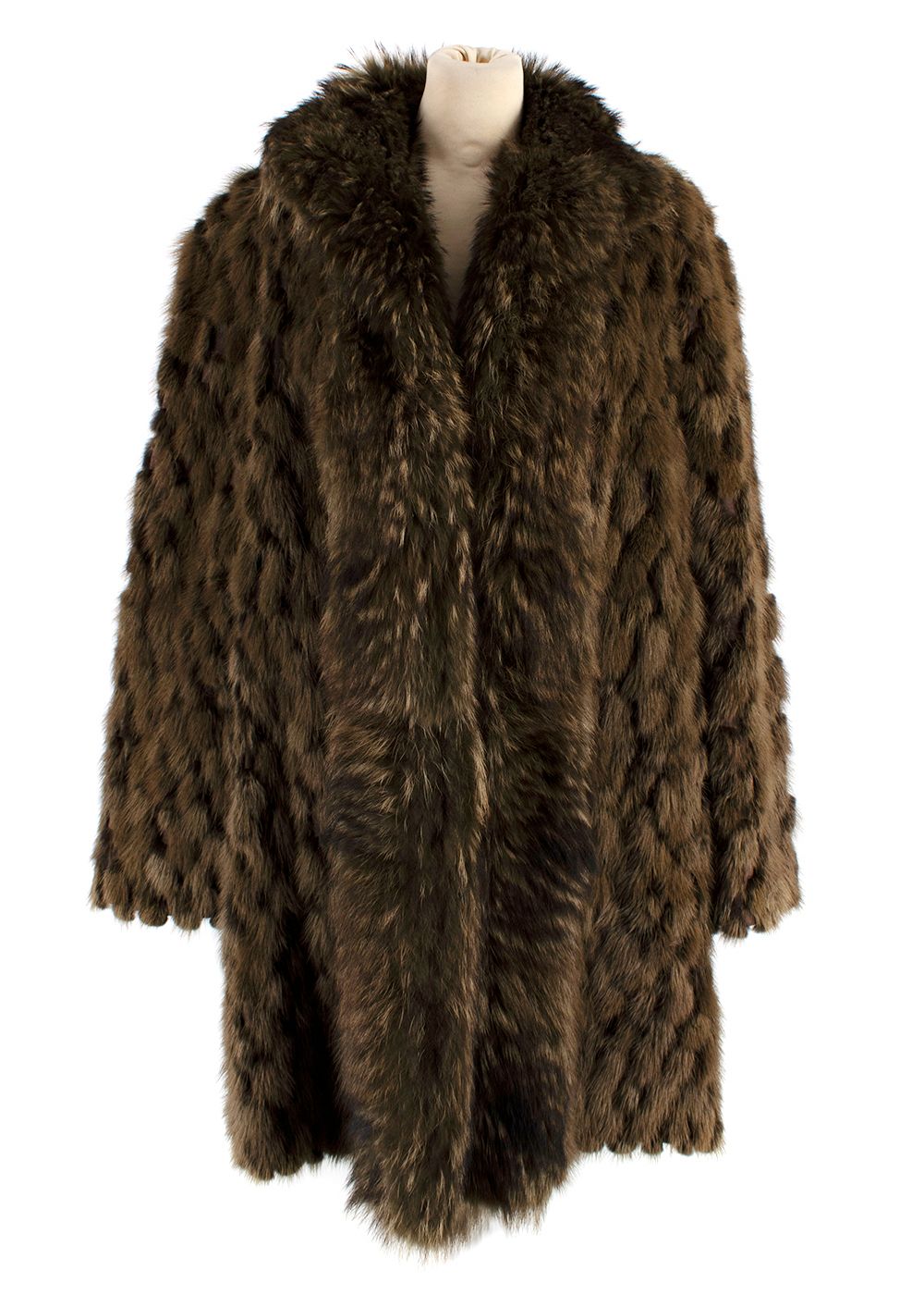 Fendi vintage khaki double trench and fur coat Size L