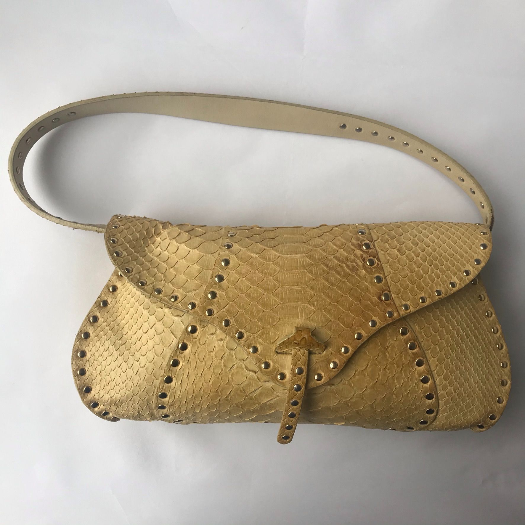 Preowned Celine Python Poulbot Shoulder Bag beige leather