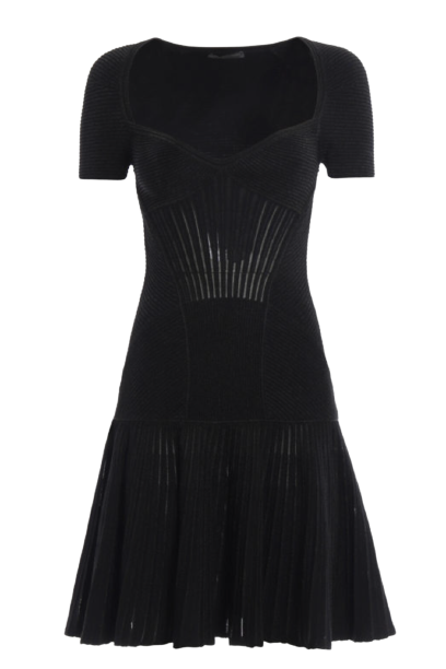 Preowned Alexander McQueen Black Wool Mini Dress Size S