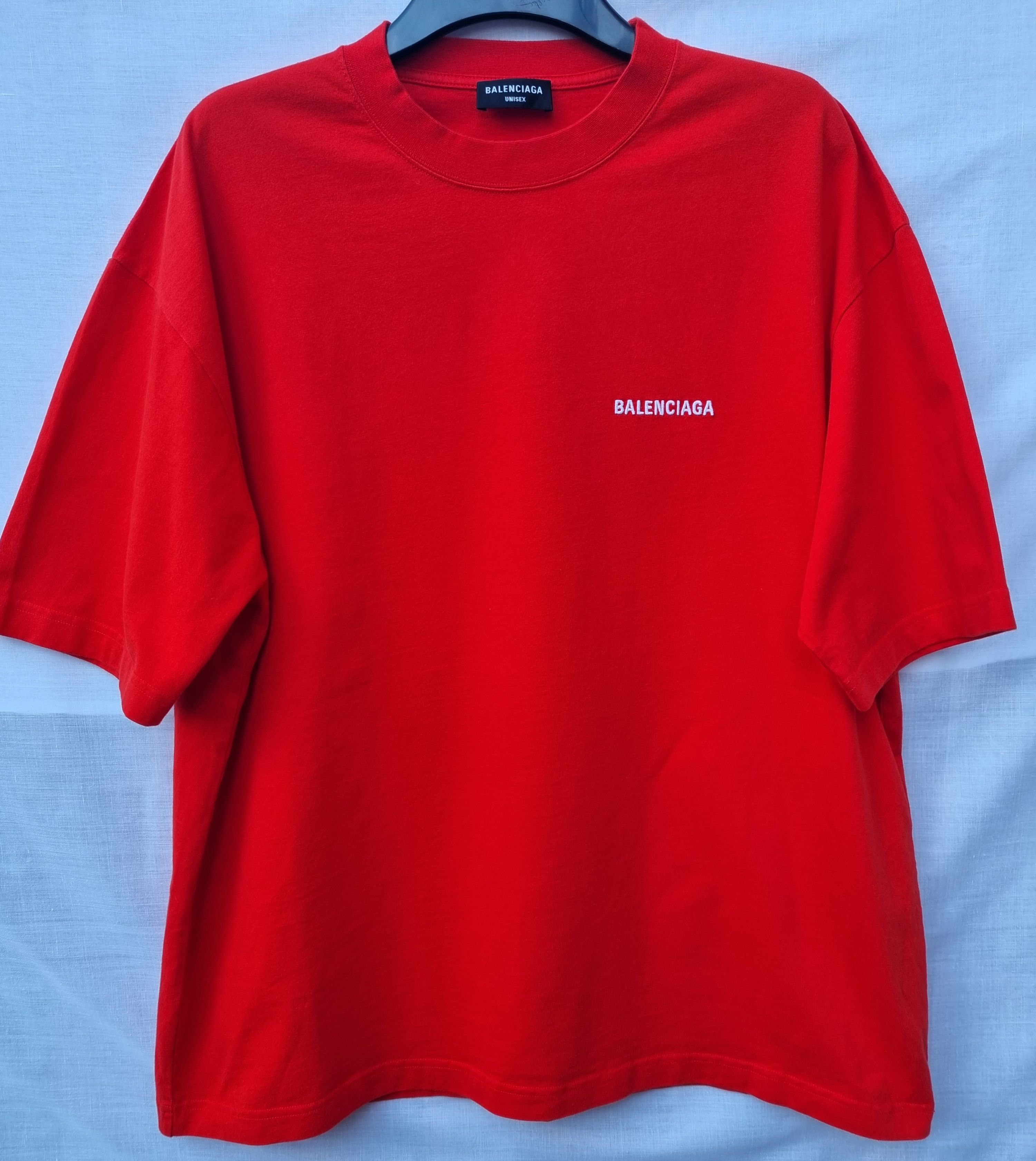 Men's Balenciaga Red cotton jersey Classic embroidered logo T-shirt Size XL