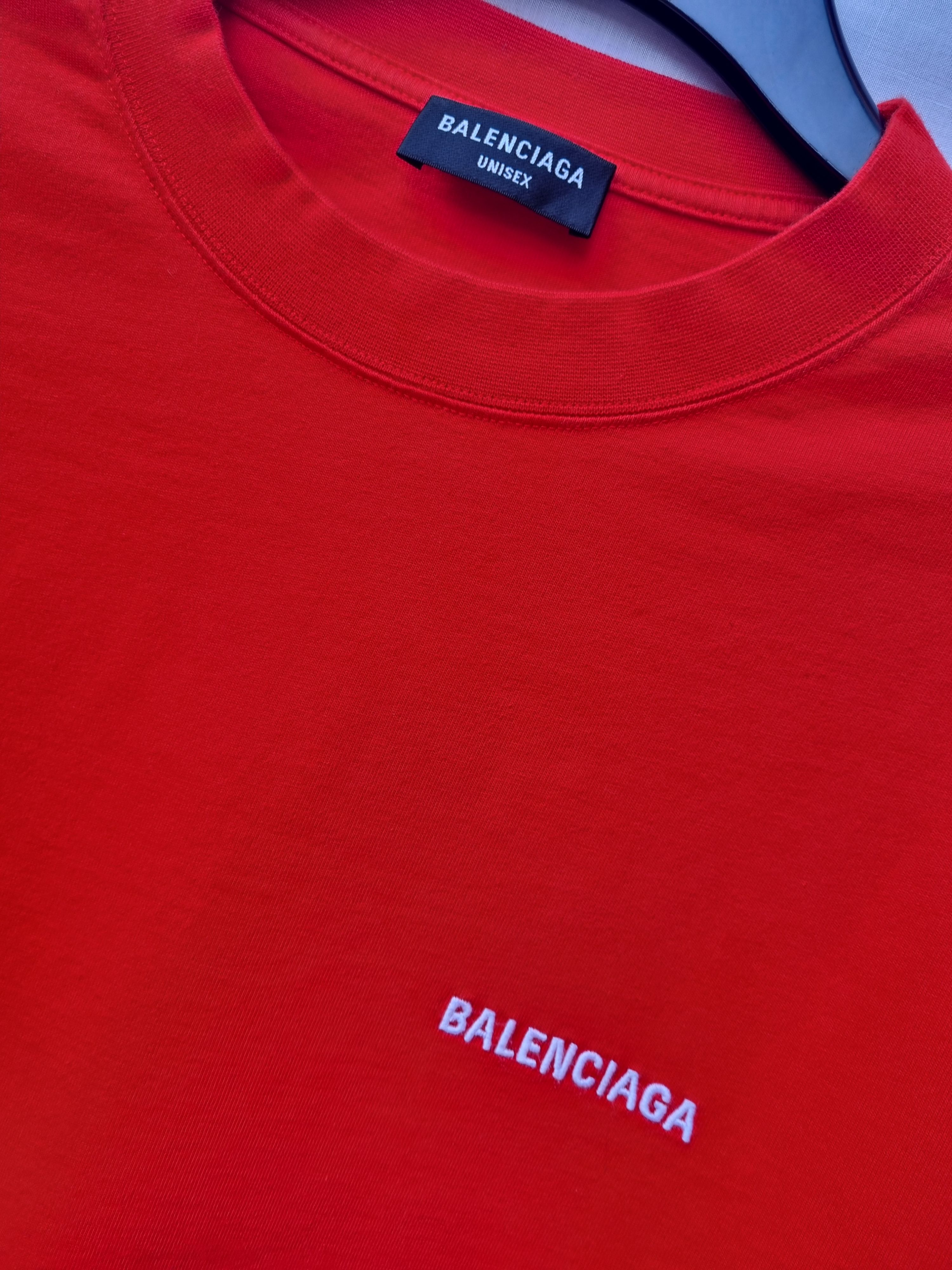 Men's Balenciaga Red cotton jersey Classic embroidered logo T-shirt Size XL