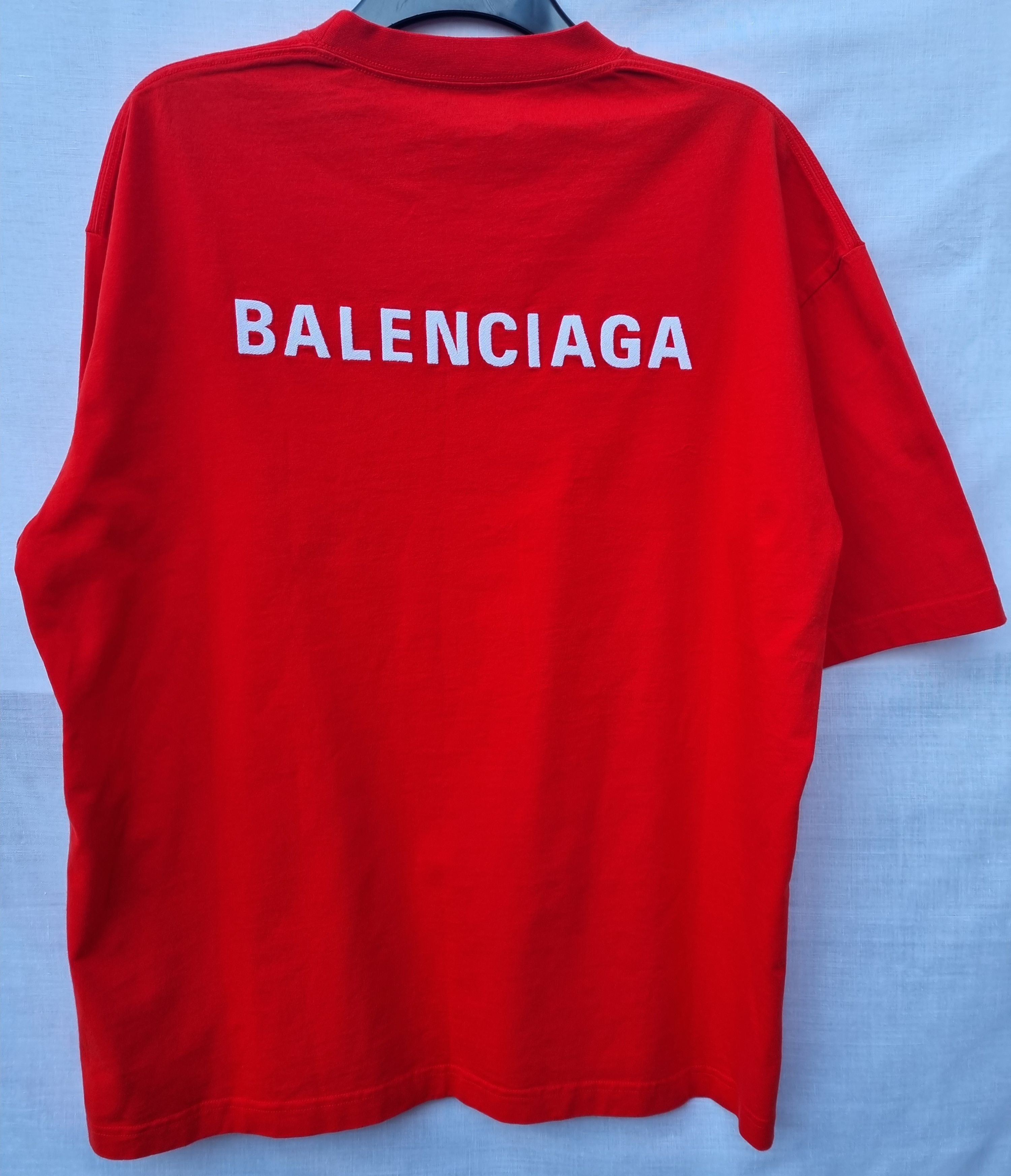 Men's Balenciaga Red cotton jersey Classic embroidered logo T-shirt Size XL