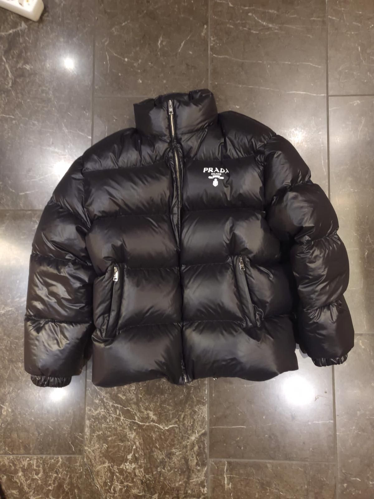 Preowned Prada Black Re-Nylon Puffer Coat Size S polyester