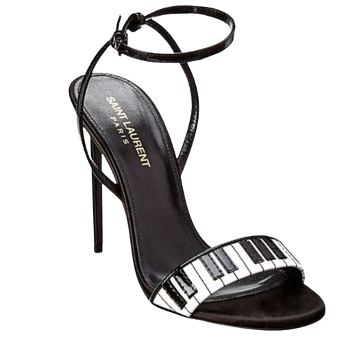 Preowned YSL Saint Laurent Black Piano Keyboard Heels Size 39 Black  White calfskin leather