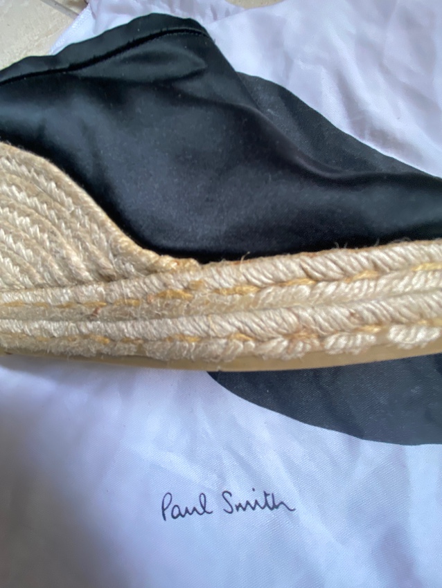 Preowned Paul Smith Black Silk Jute Wedge Mules Size 37 Tan/Brown