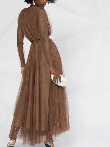 Fabiana Fillipi Brown Sheer Layer Tulle Maxi Dress Size XS polyester