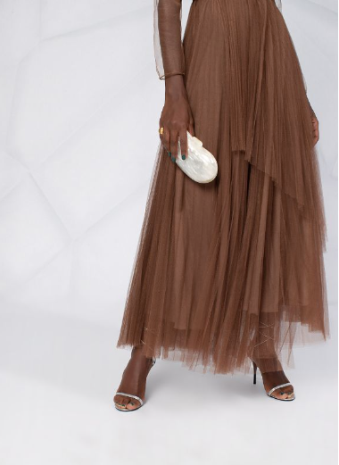 Fabiana Fillipi Brown Sheer Layer Tulle Maxi Dress Size XS polyester