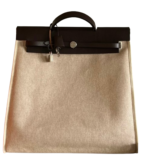 Preowned Hermes Beige Canvas Herbag Size M Brown cloth