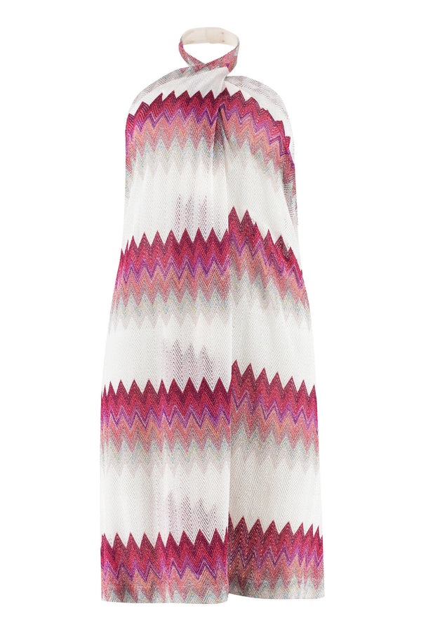 Preowned Missoni Multicoloured Zig Zag Halterneck Dress Size M White/Pink viscose