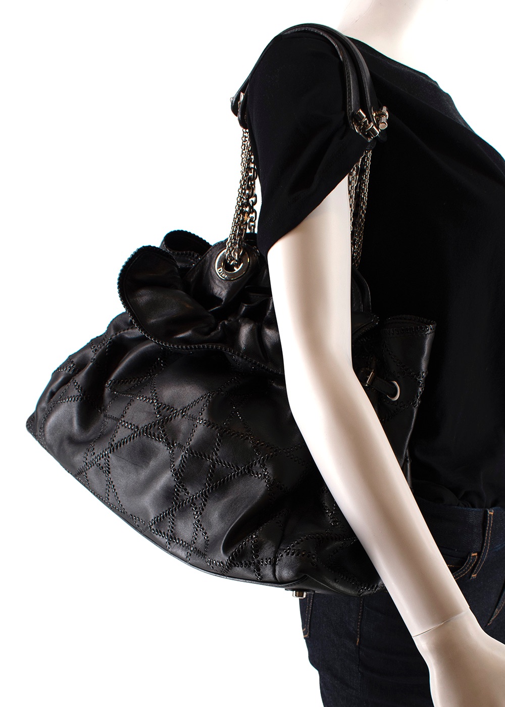 Preowned Dior Black Braided Cannage Le Trente Hobo bag leather/metal