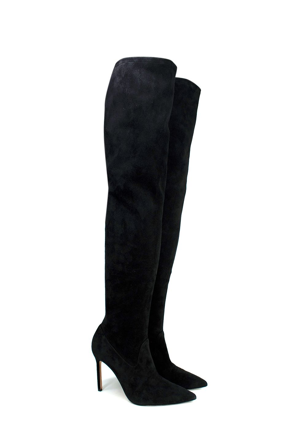 Preowned Manolo Blahnik Black Pascalarhi Suede Thigh High Boots Size 385