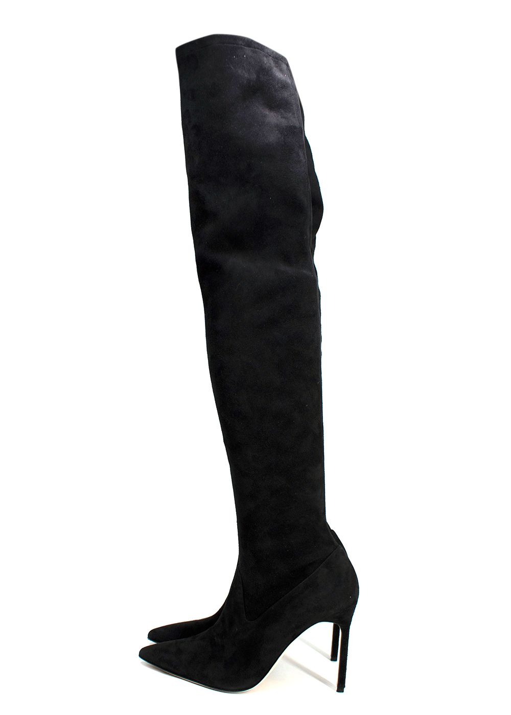 Preowned Manolo Blahnik Black Pascalarhi Suede Thigh High Boots Size 385