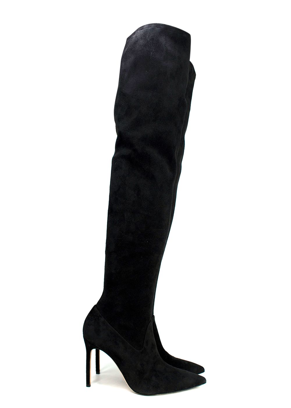 Preowned Manolo Blahnik Black Pascalarhi Suede Thigh High Boots Size 385